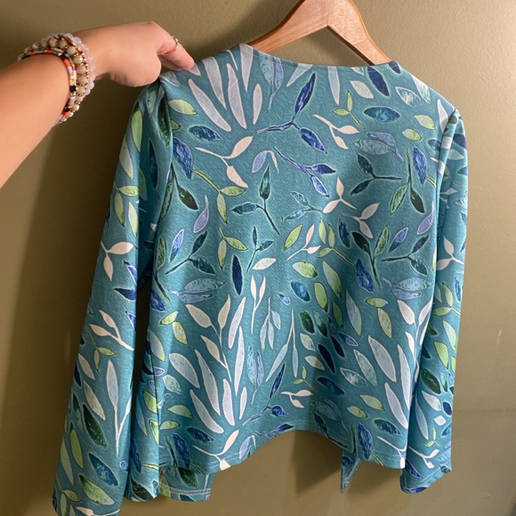 Lily By Firmiana Blue Leaf Pattern Open Blazer Like Jacket Medium - Picture 6 of 6